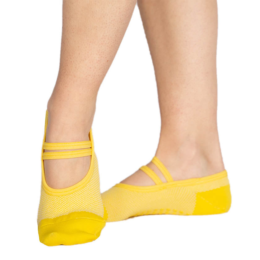 Mia Mesh yellow nonslip light weight nylon mesh ballet nonslip grip sock,pilates,barre and dance