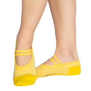 Mia Mesh yellow nonslip light weight nylon mesh ballet nonslip grip sock, pilates, barre and stretching class