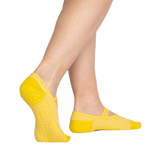Mia Mesh yellow nonslip light weight nylon mesh ballet nonslip grip sock, pilates, barre and for at home