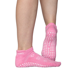 Roxy pink heart non slip sport grip sock pilates yoga and  stretch class
