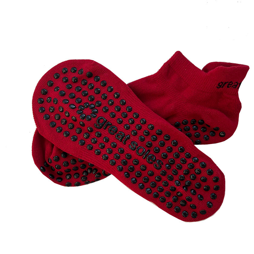 Emory in red heart and soul  non slip grip sport sock for pilates,yoga and at home