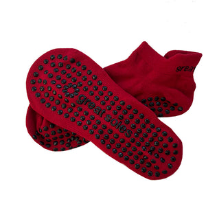 emory red and black and heart and soul  non slip grip  socks for pilates, barre and at home