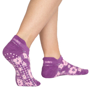 Amelie lilac and pink floral non slip grip sock for pilates ,barre or hospital stays