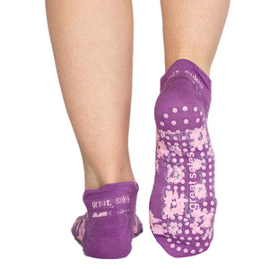 Amelie lilac and pink floral non slip grip sock for pilates ,yoga and boxing