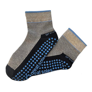 Bailey blue black tweed short crew non slip grip sock for pilates,barre and walking