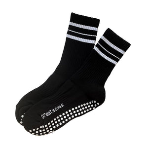 Jess black white crew grip sock, pilates, barre and stretching