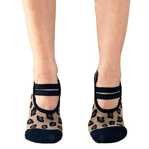 Lulu leopard ballet non-slip grip sock for  stretching, barre and pilates