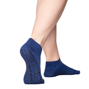 Marley marine blue cotton mesh short crew non slip grip sock for pilates, barre and stretch