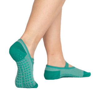 Stretch Mesh Green Grip Sock - Pilates Barre Yoga Workout - Great Soles
