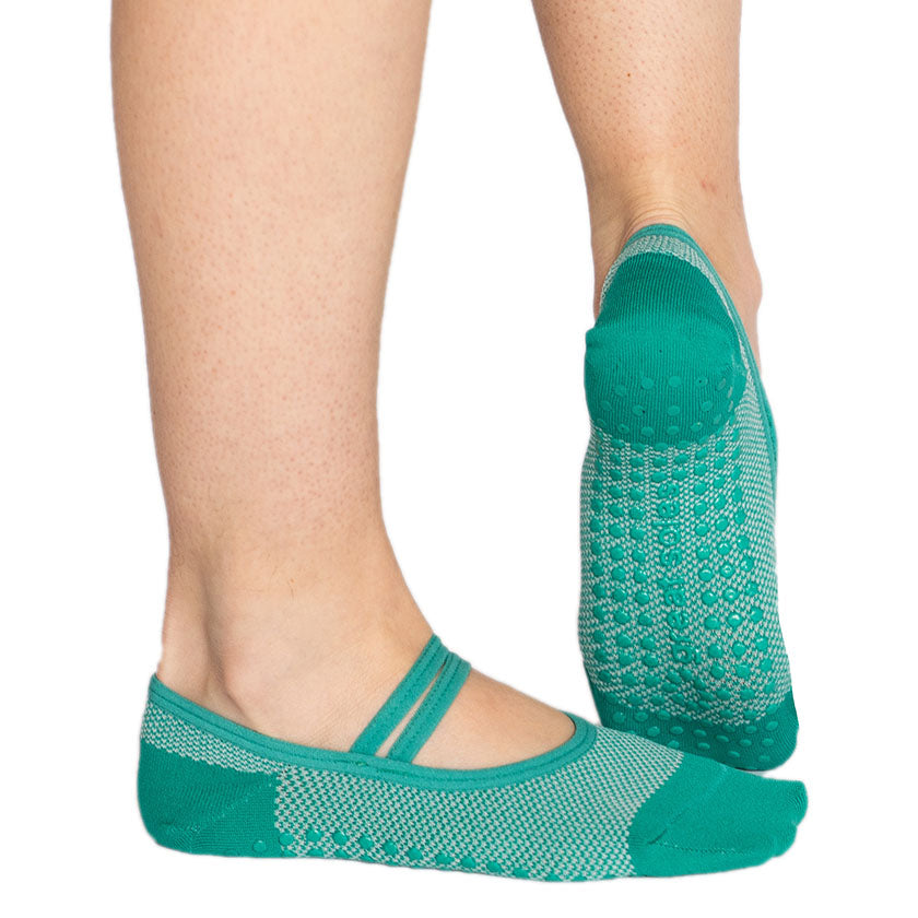 Stretch Mesh Green Grip Sock - Pilates Barre Yoga Workout - Great Soles