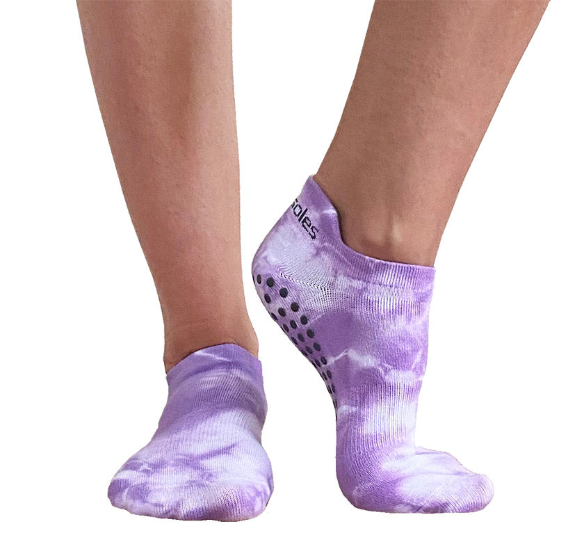 Rory Violet tie dyed tab back grip sock  for pilates, barre and stretch class