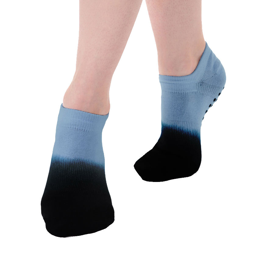 Rory blue black ombre dyed non slip tab back grip sock for pilates,yoga and  stretch class