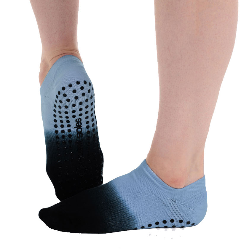 Rory blue black ombre dyed non slip tab back grip sock for pilates,yoga and  stretch class