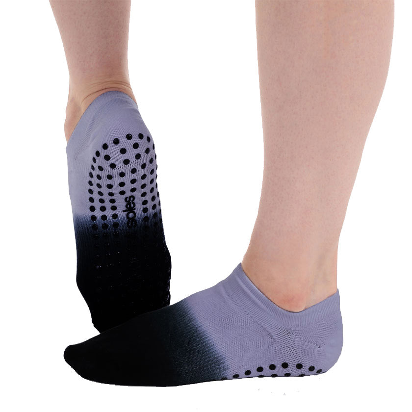 rory lilac  black ombre tab back grip sock for barre, pilates and yoga class