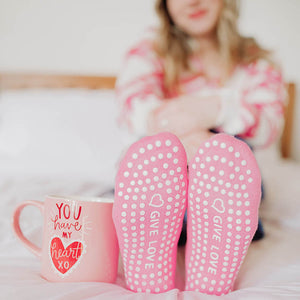 Roxy Heart Tab Back Grip Sock - White/Pink