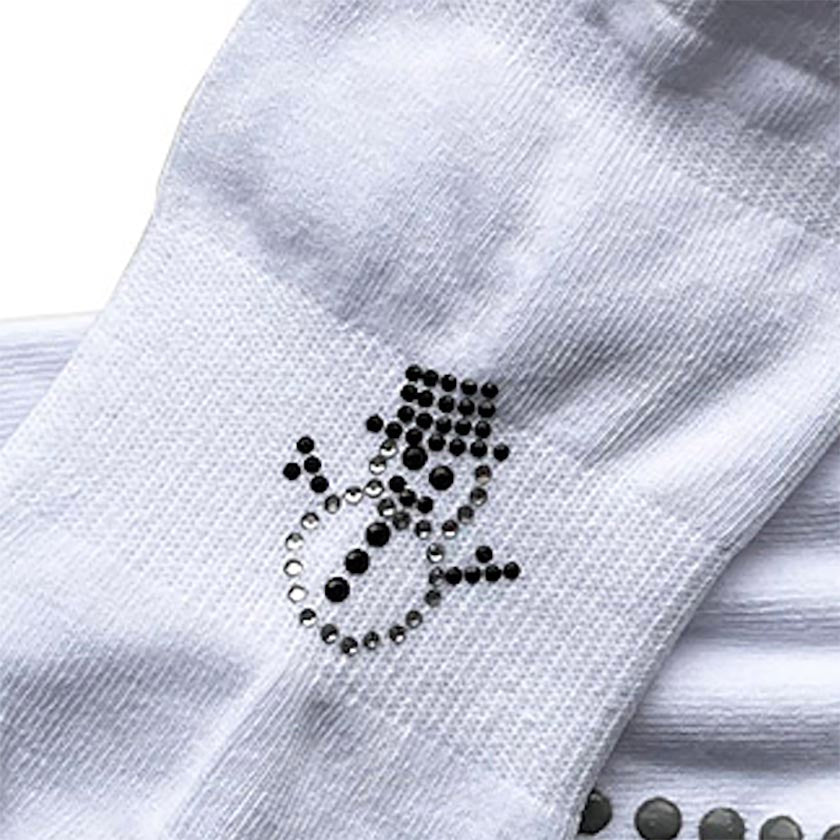 Riley White Tab Back Sport Grip Sock with Snowman Studs for Pilates, Barre and home