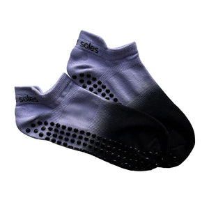rory lilac  black ombre tab back grip sock for barre, pilates and stretch class