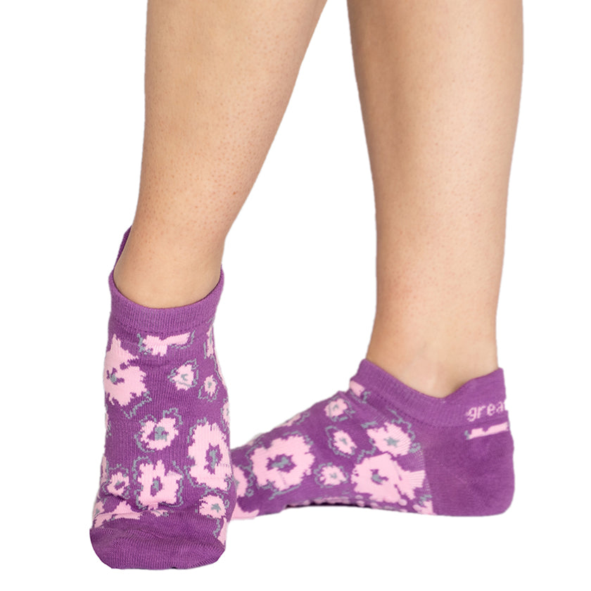 Amelie lilac and pink floral non slip grip sock for pilates ,yoga and barre workouts