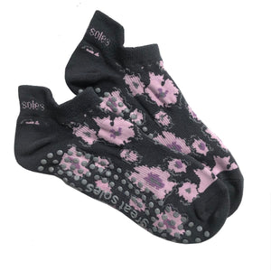 Amelie Floral Tab Back Sport Grip Sock   Grey/Pink