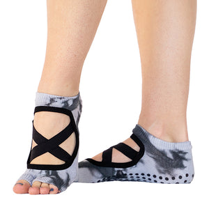 great soles black and white tiedyed tabi halftoe non slip yoga grip socks with ballet elastic straps for yoga and barre