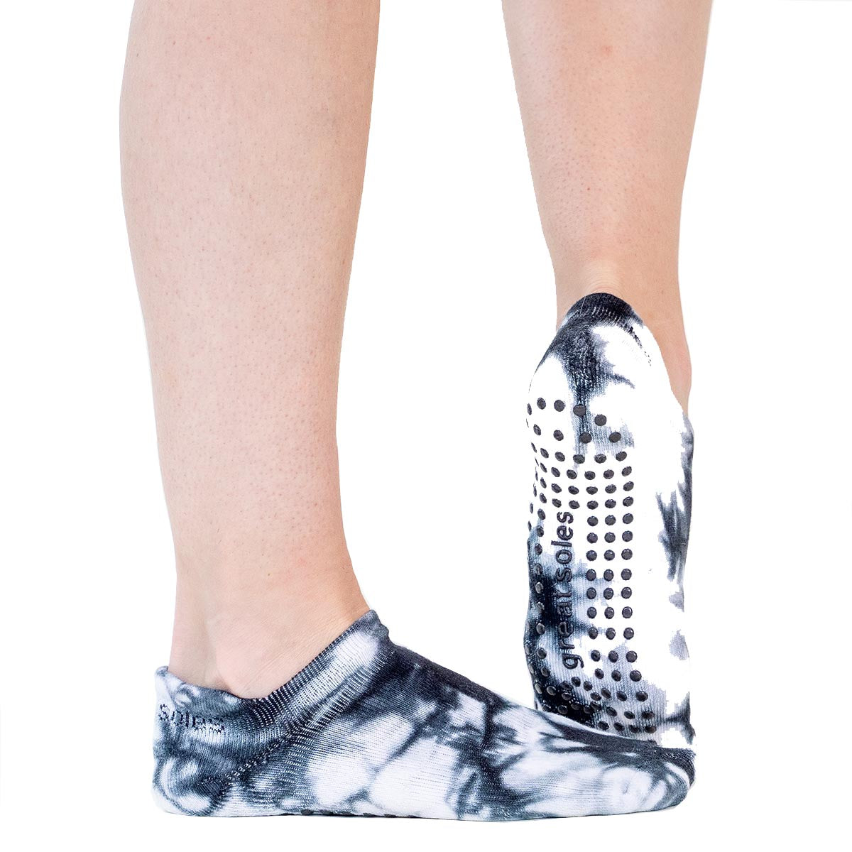 Avery Tie Dyed Tab Back Grip Sock - Onyx Black White - Great Soles