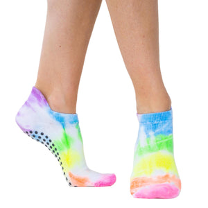 Hand Dyed tie dye non slip grip sock for yoga, pilates and barre