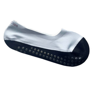 Coco Blue and Black low cut nylon and cotton non slip grip sock with  or without shoes  for barre pilates and stretching