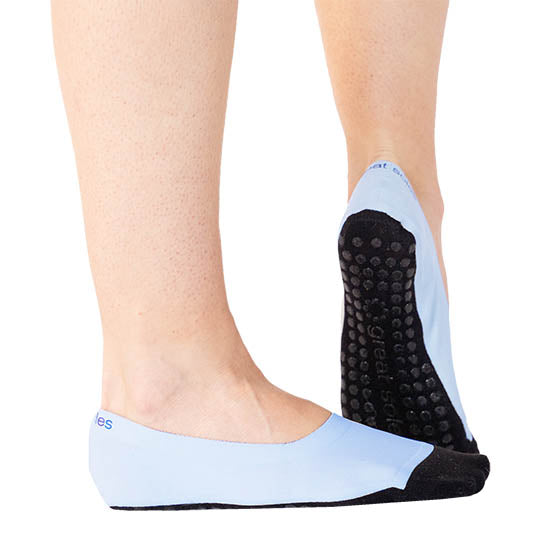 Coco Blue and Black low cut nylon and cotton non slip grip sock with  or without shoes  for barre pilates and dance