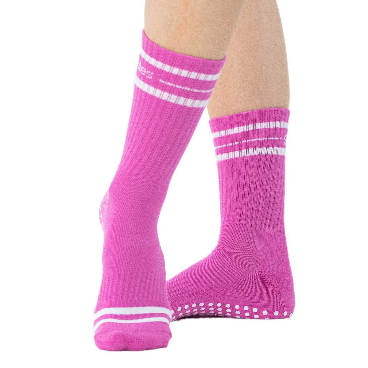 Jess Crew Grip Sock - Pink/White - Great Soles
