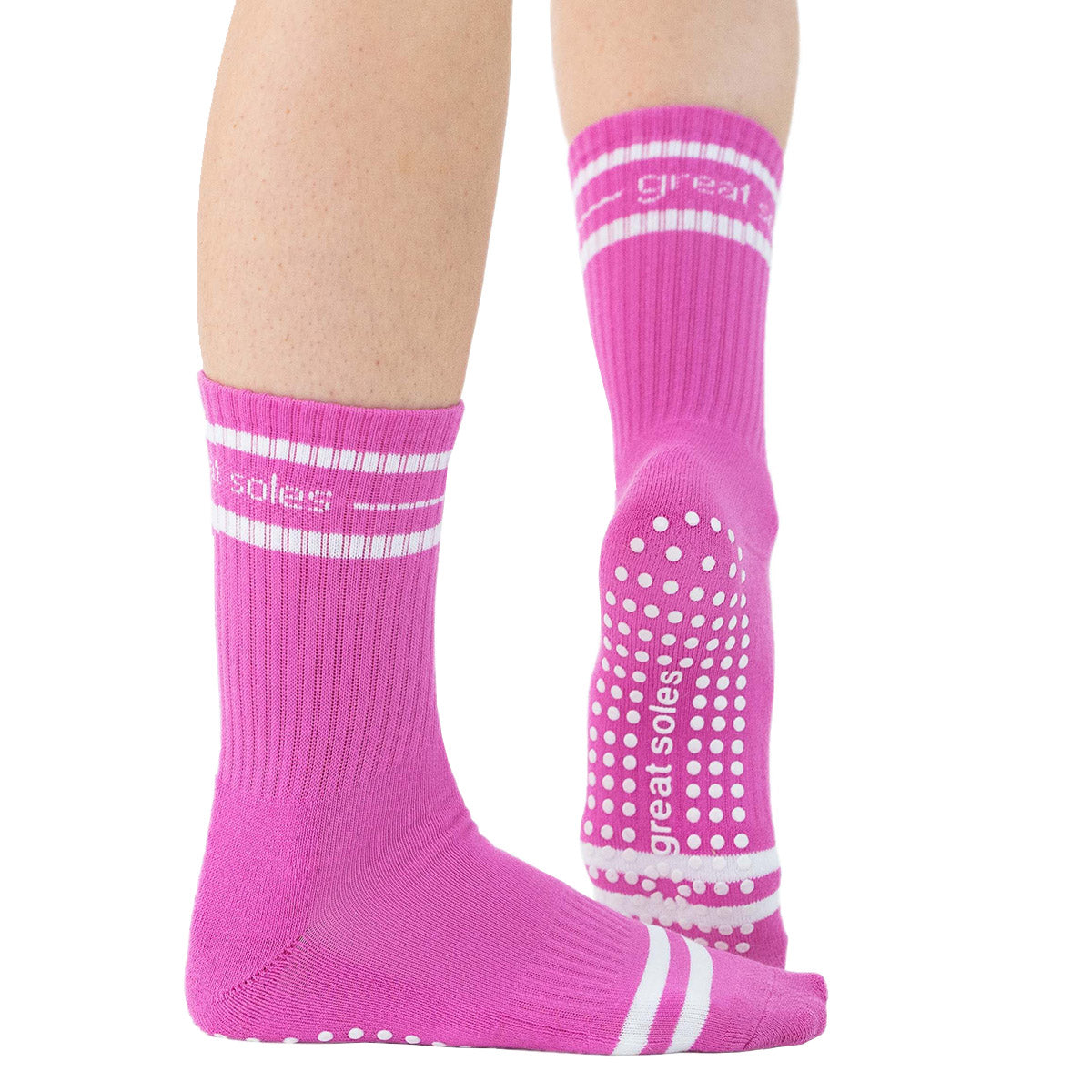 Great Soles pink white crew grip sock pilates barre home
