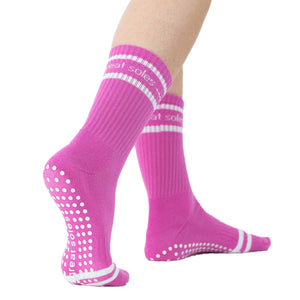 Great Soles pink white crew grip sock pilates barre boxing