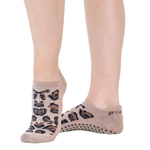 Keira Leopard Grip Sock - Tan/Black ML