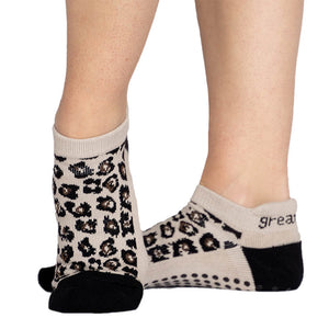Kiera natural leopard sport non slip grip sock for pilates barre and running