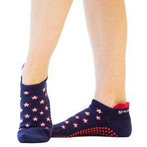 Lucy Tab Back Grip Sock - Stars Blue