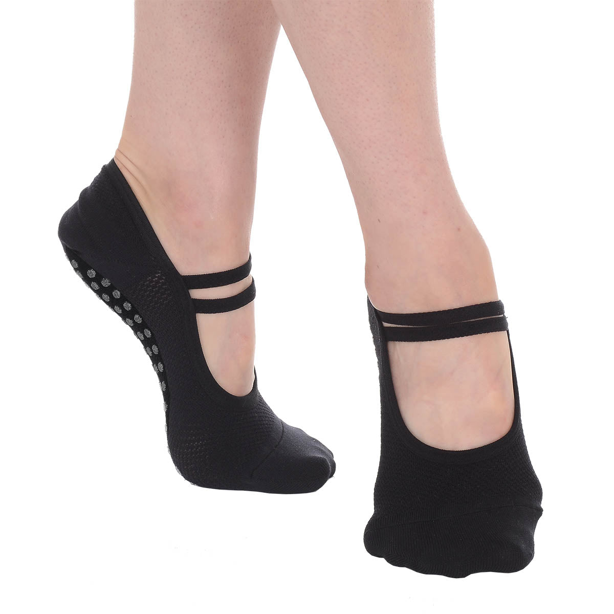 ODODOS Women's Yoga Socks with Grips, Non-Slip Cotton Socks for Pilates,  Pure Barre, Ballet, Dance, Barefoot Workout, Fitness, Black+gray-strap
