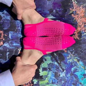 Mia Mesh Ballet Grip Sock - Neon Pink/ Pink