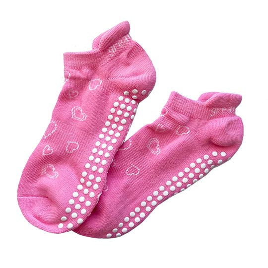 Roxy Heart Tab Back Grip Sock - White/Pink - Great Soles