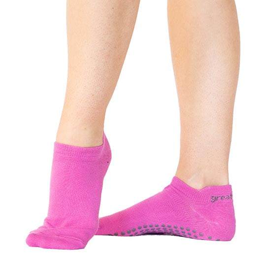 great soles emory pink grey grip sock for pilates yoga and home