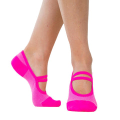 Breathable Neon Pink Mesh Grip Sock for Pilates Barre Yoga Dance Workout - Great  Soles