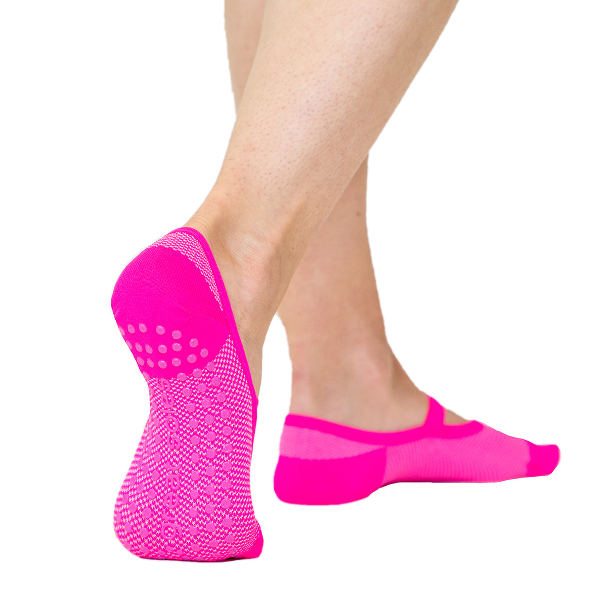 Breathable Neon Pink Mesh Grip Sock for Pilates Barre Yoga Dance Workout -  Great Soles